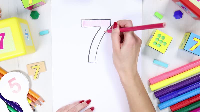 Numeral 7. Study the numeral seven, educational