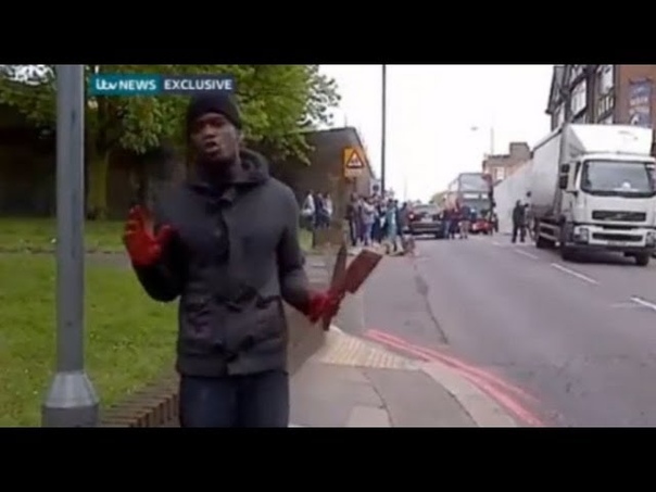 Woolwich Terrorist Attack Suspect with Bloody Hands Speaks at Murder