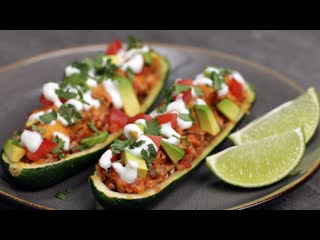 Chicken Enchilada-Stuffed Zucchini Boats