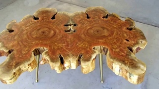 Carob End Grain Mid Mod Live Edge Coffee Table