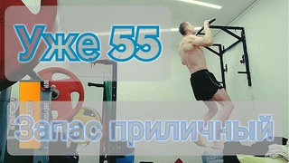 Подтягивания 55.  Добр.2х46(5,5кг), жим лёжа 2х46(48,5кг), присед. 2х8(87,5кг).