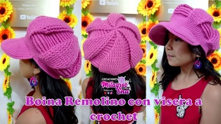 Como tejer la Boina N° 28 a crochet con Visera  para niñas y mujer en punto Remolino en relieves