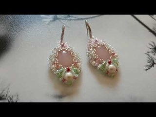 Серьги Нежность с розовым кварцем, жемчугом речным, кристаллами и бисером
