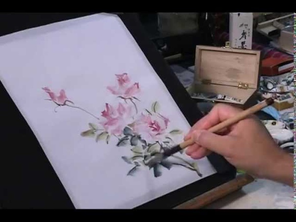Painting Roses in Chinese Watercolor on Rice