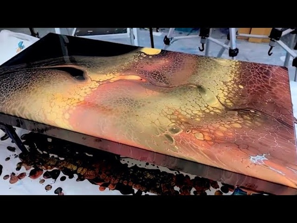 Liquid Gold and Bronze + Lacing and Cells GALORE Swipe w, Australian Floetrol Acrylic