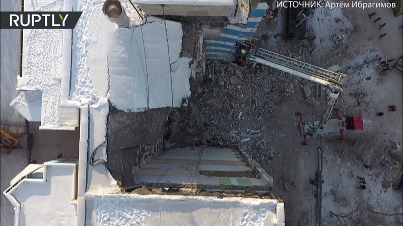 Видео с дрона: последствия обрушения подъезда жилого дома в
