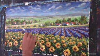 Time Lapse Как нарисовать ЛАВАНДОВОЕ ПОЛЕ и картину Тоскана Италия. Чаcть 1. Акрил. Художник Рыбаков