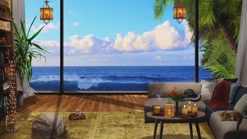 Cozy Beach House Ambience, Relaxing Ocean Wave Sound for Sleep, Summer