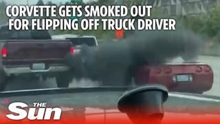 Corvette gets SMOKED OUT for flipping off truck driver