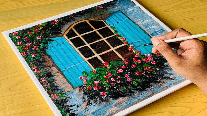 Flowers In Window Simple Painting, Acrylic For