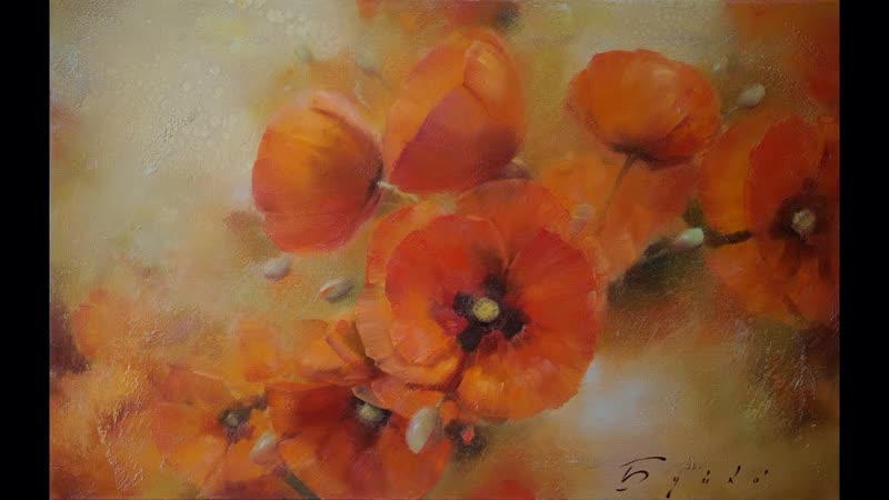 Oil painting Alla prima. Orange poppy. Оранжевый мак Живопись