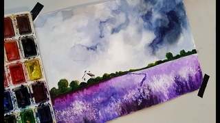 РИСУЕМ ЛАВАНДОВОЕ ПОЛЕ АКВАРЕЛЬЮ