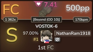 7.4 NathanRam1918 | II-L - VOSTOK-6 Beyond (OD 10) % (#1 500pp FC) - osu!